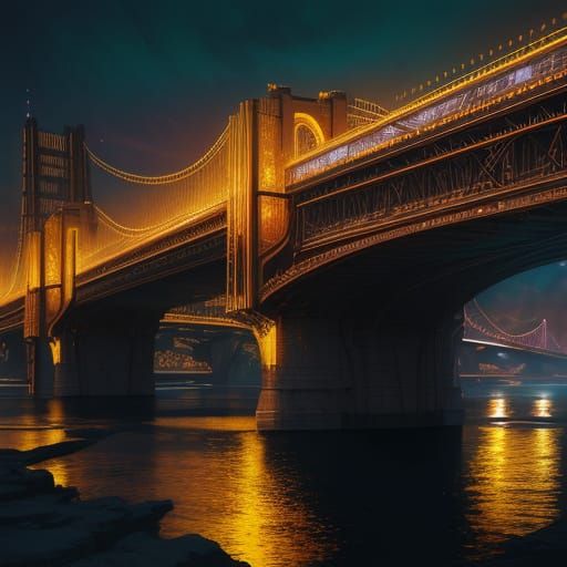Futuristic Bridge in Neon-Lit Sunset