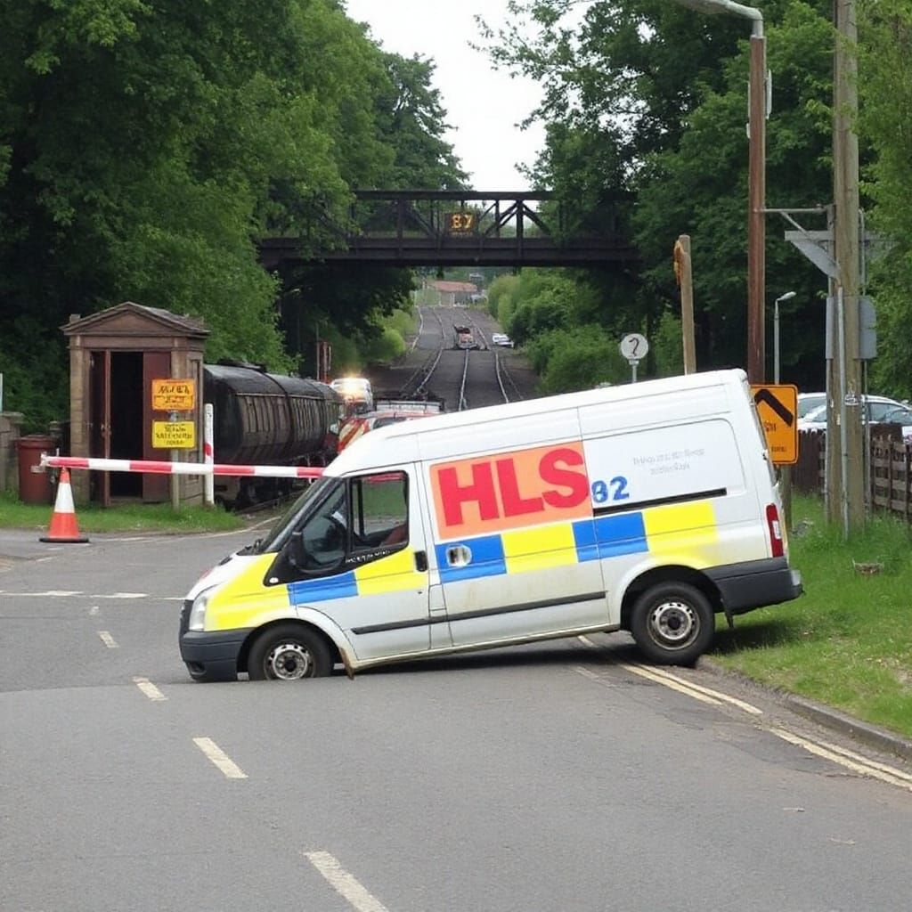 A van rolled down a hill and crashed through a railway level crossing barrier after a pet dog chewed through the handbra...