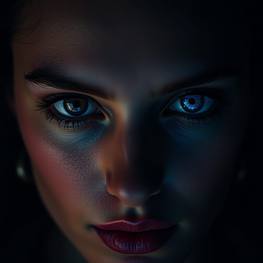 Heterochromatic Woman's Portrait in Hyperrealistic Style