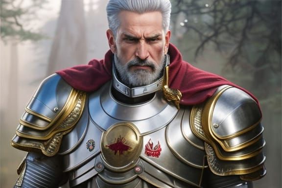 Regal Knight in Golden Lion Armor, Hyperrealistic