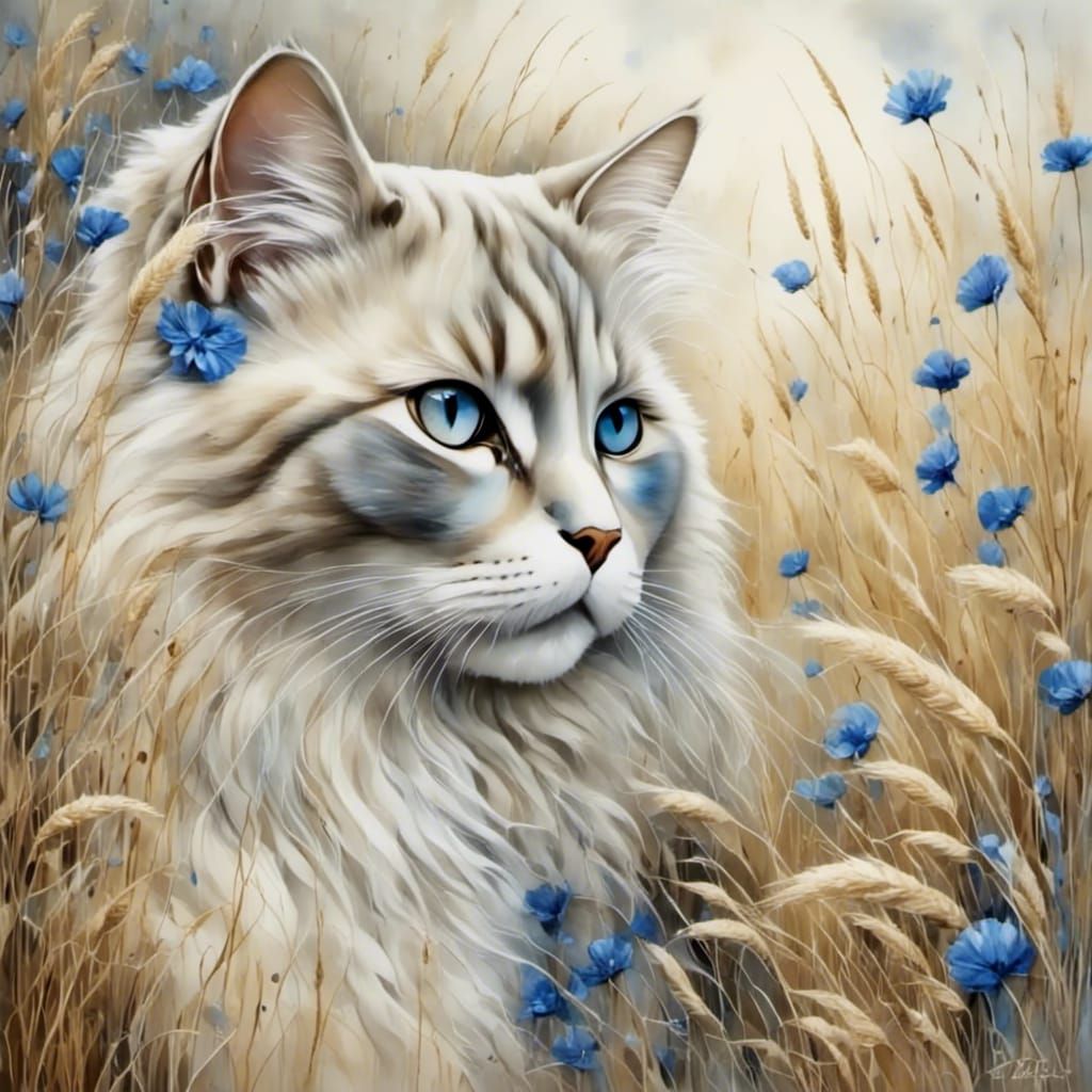 Ragdoll Cat Portrait with Sparkling Blue Eyes