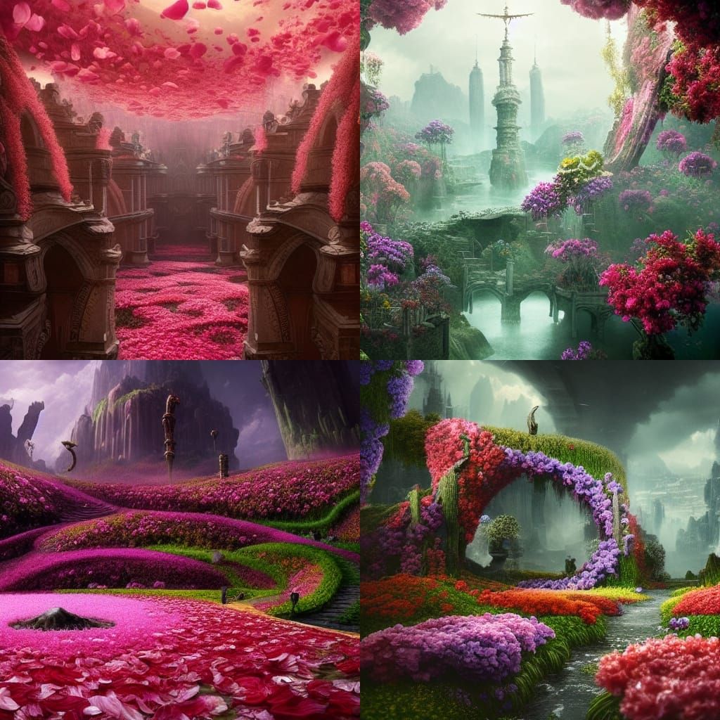 Epic Flower Petal Hellscape: Digital Matte Painting