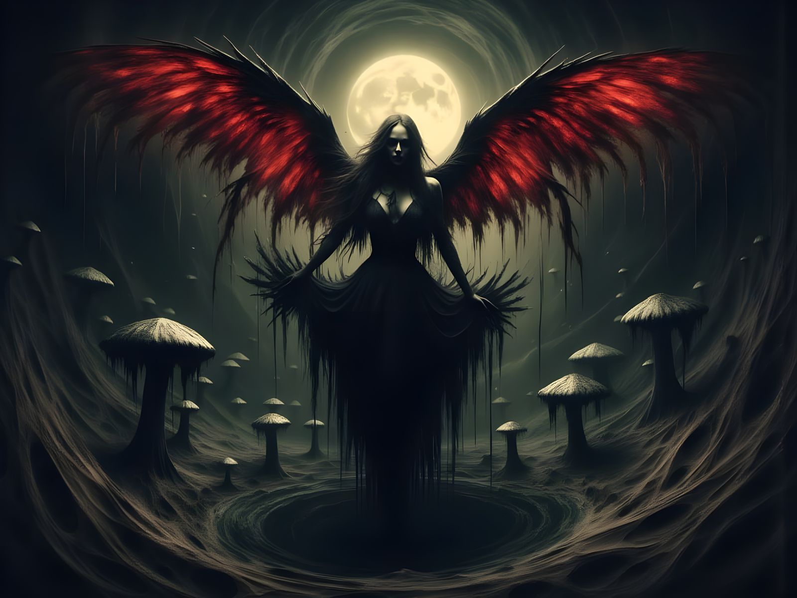 Demonic Fairy Emerges from Vortex Under Ghastly Moon