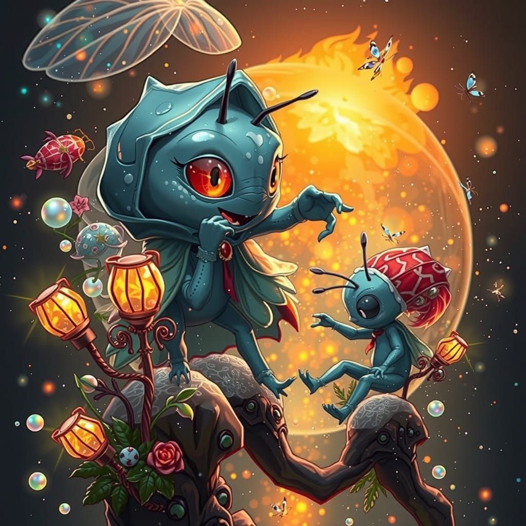 Ethereal Firefly Goddess in Whirlwind of Light