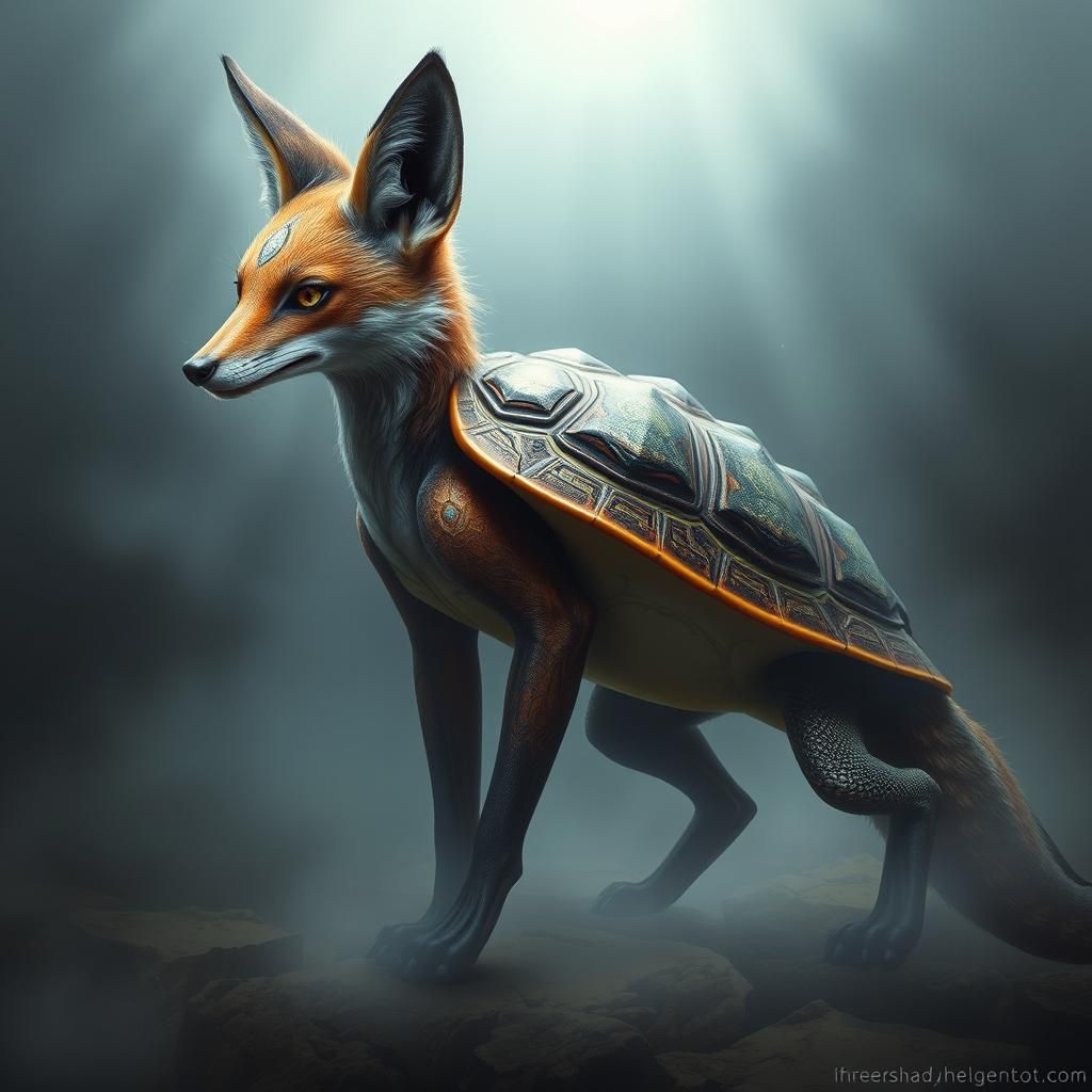 Hyper realistic beautiful Fox/turtle hybrid