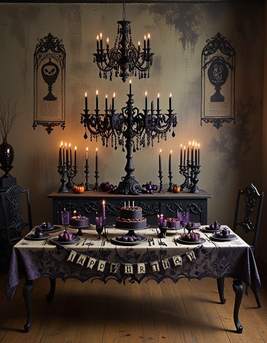 Gothic Birthday Party with Vintage Decor and Eerie Ambiance