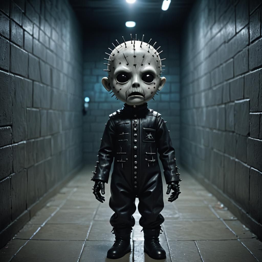 Chibi Pinhead in a Creepy Hallway: Cinematic Still