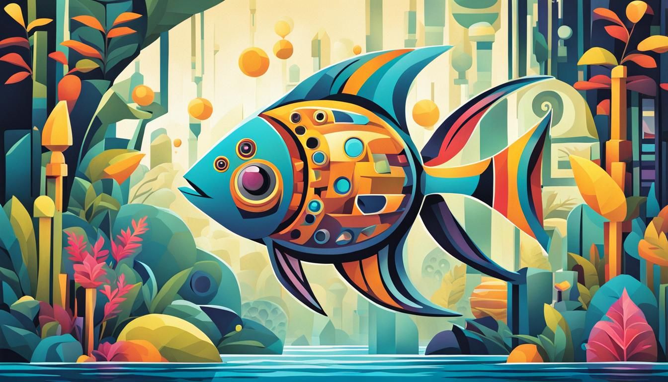 Cubist Robot-Fish Swims in Jungle River