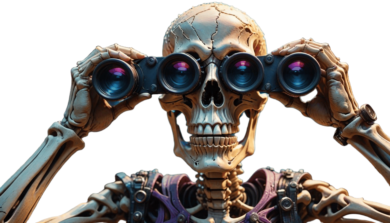 Skeleton with Binoculars: Hyperrealistic Splash Art