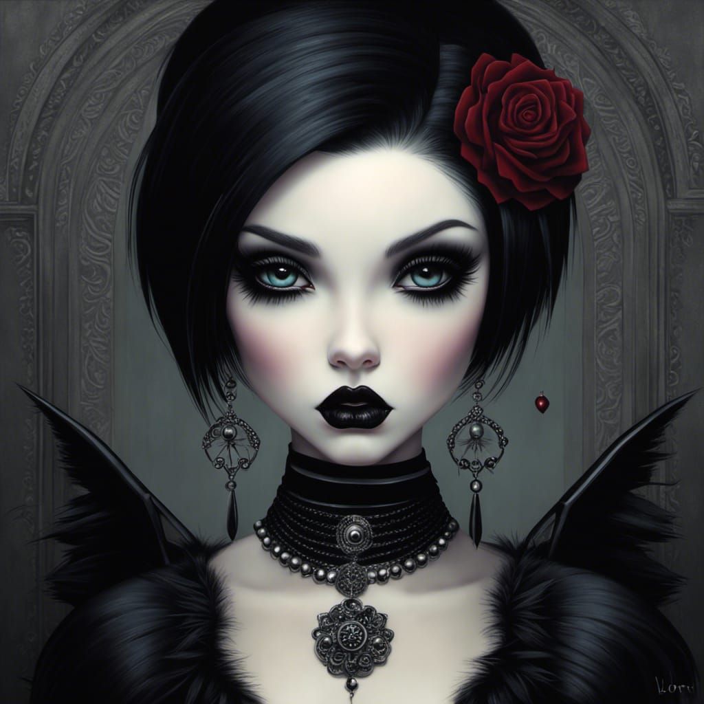 Moody Goth Punk Girl in Lowbrow Style