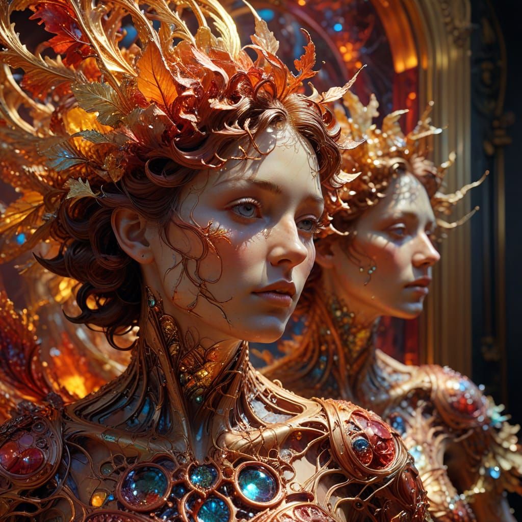 Surreal Marble Masterpiece with Iridescent Colors and Metall...