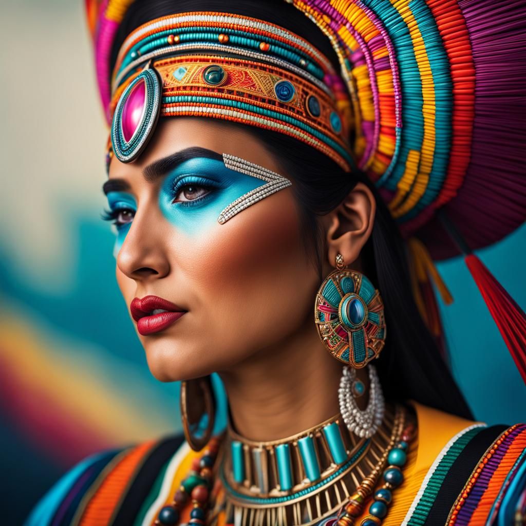 Hyperrealistic Portrait of Indigenous Mexican Woman with Fut...