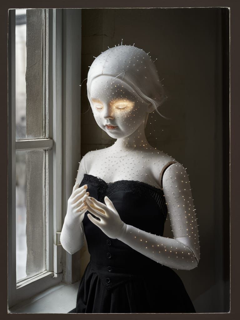 Ethereal Silk Doll in Winter Scene