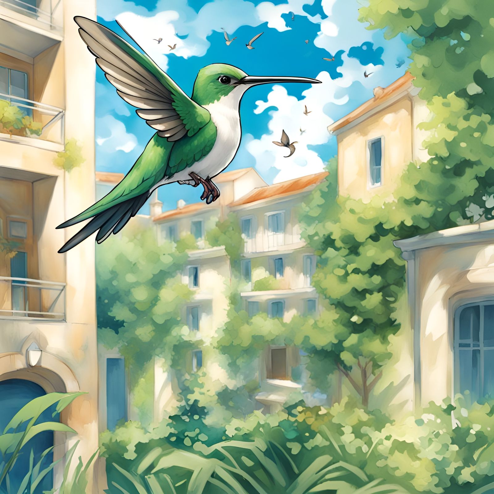 Hummingbird in Azure Campus: Anime Style