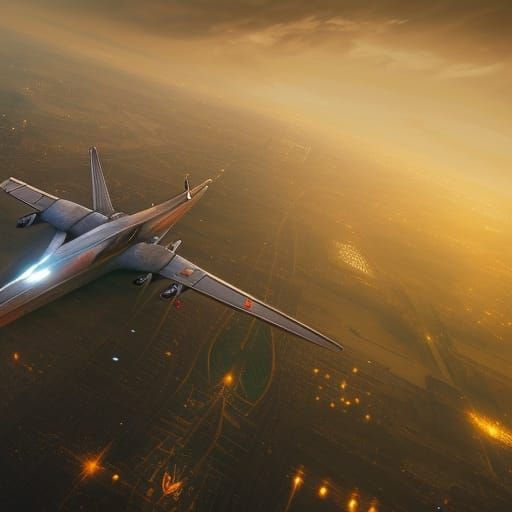 War Plane Soaring Above Paris: Detailed Matte Painting