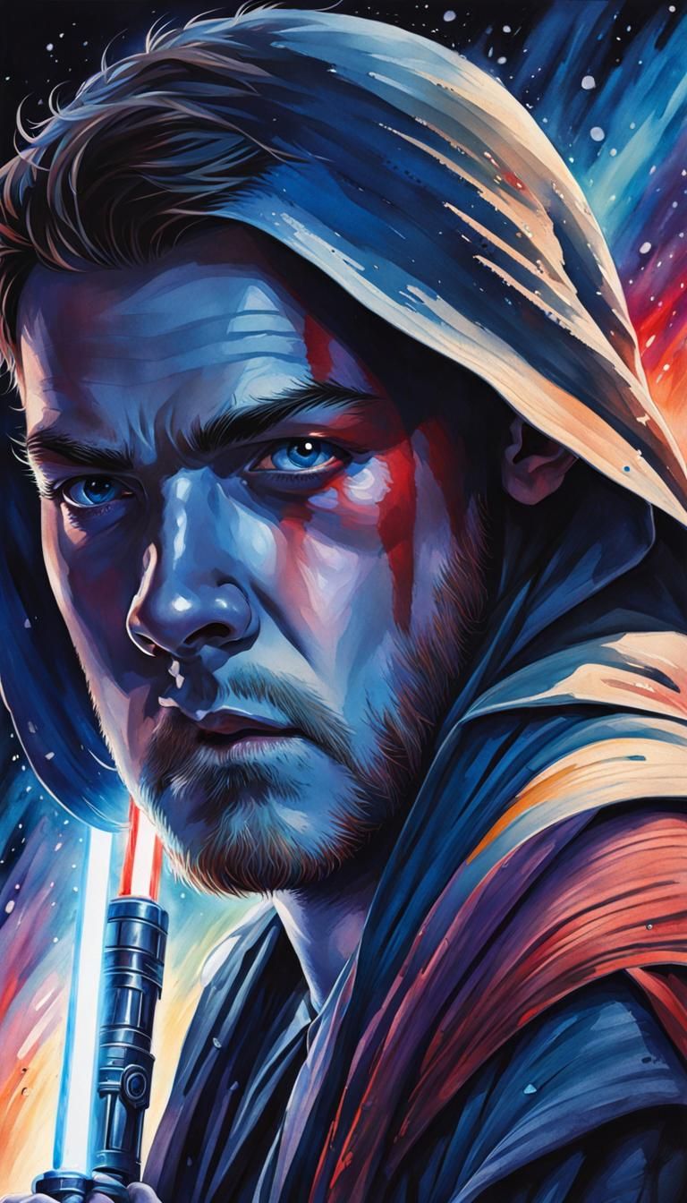 Cameron Monaghan with Lightsaber in Watercolor Style