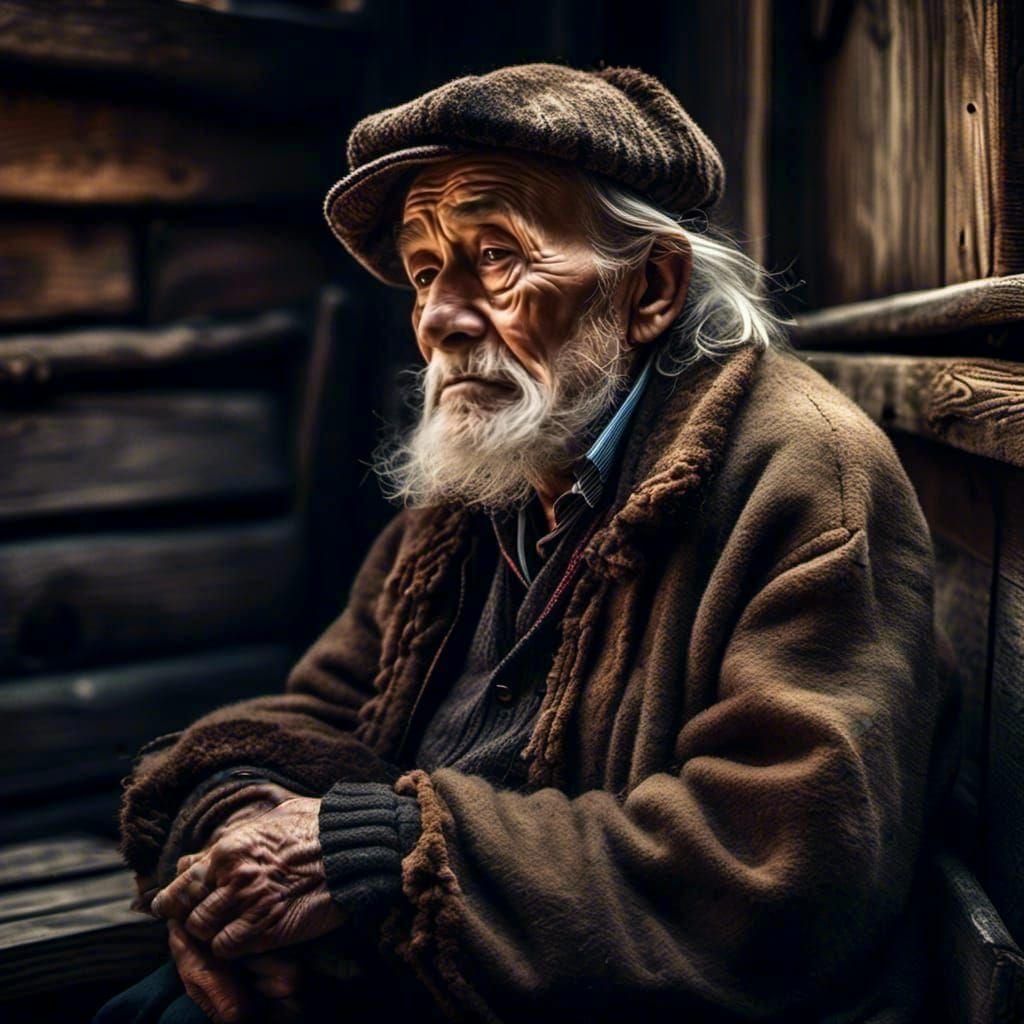 Hyperrealistic Portrait of a Reflective Old Man