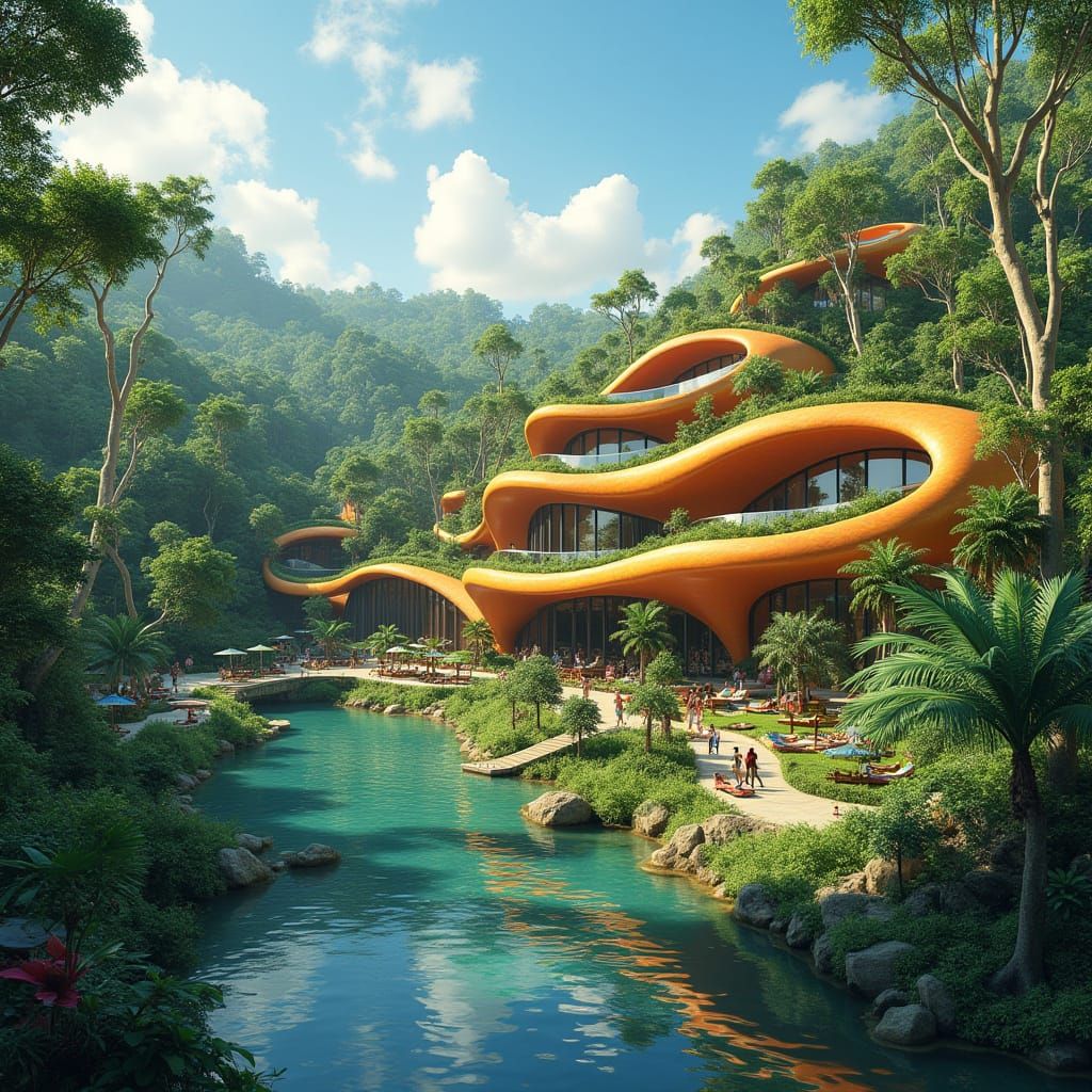 Eco-Friendly Futuristic Hotel in Lush Rainforest