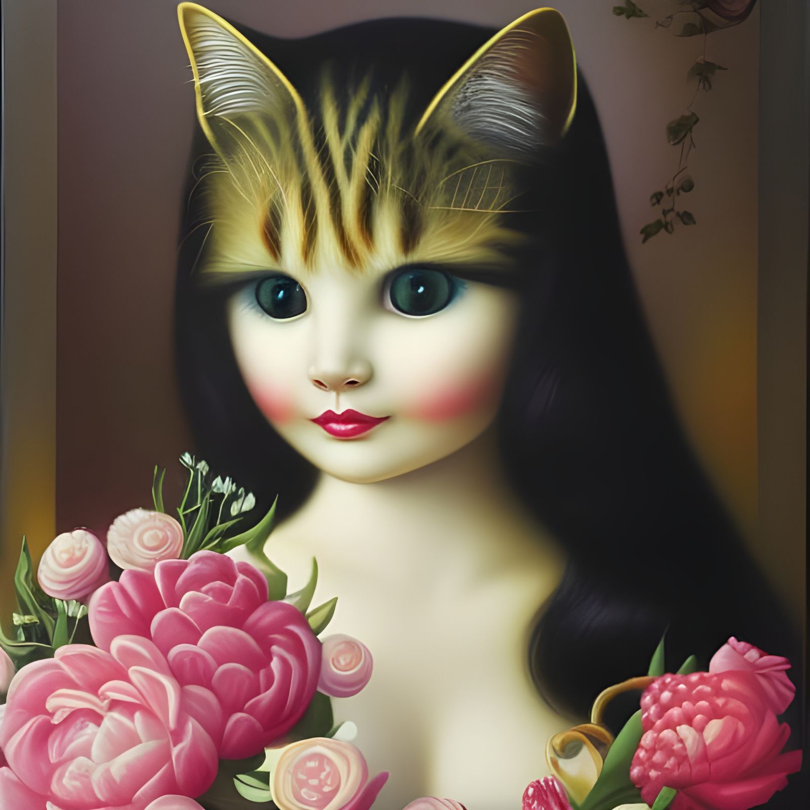 Mischievous Cat Portrait in Lowbrow Art Style