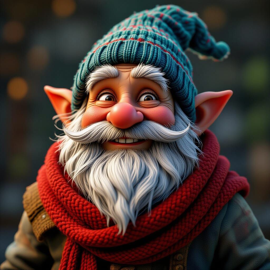 Grizzled Gnome Mendicant With Knit Scarf