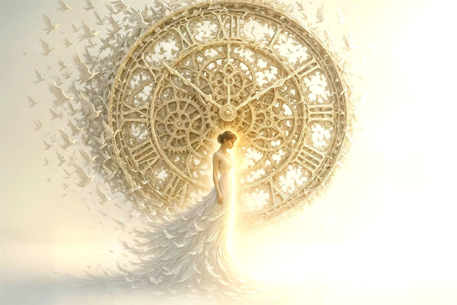 Woman Disintegrating in Clockwork Bird Mechanism