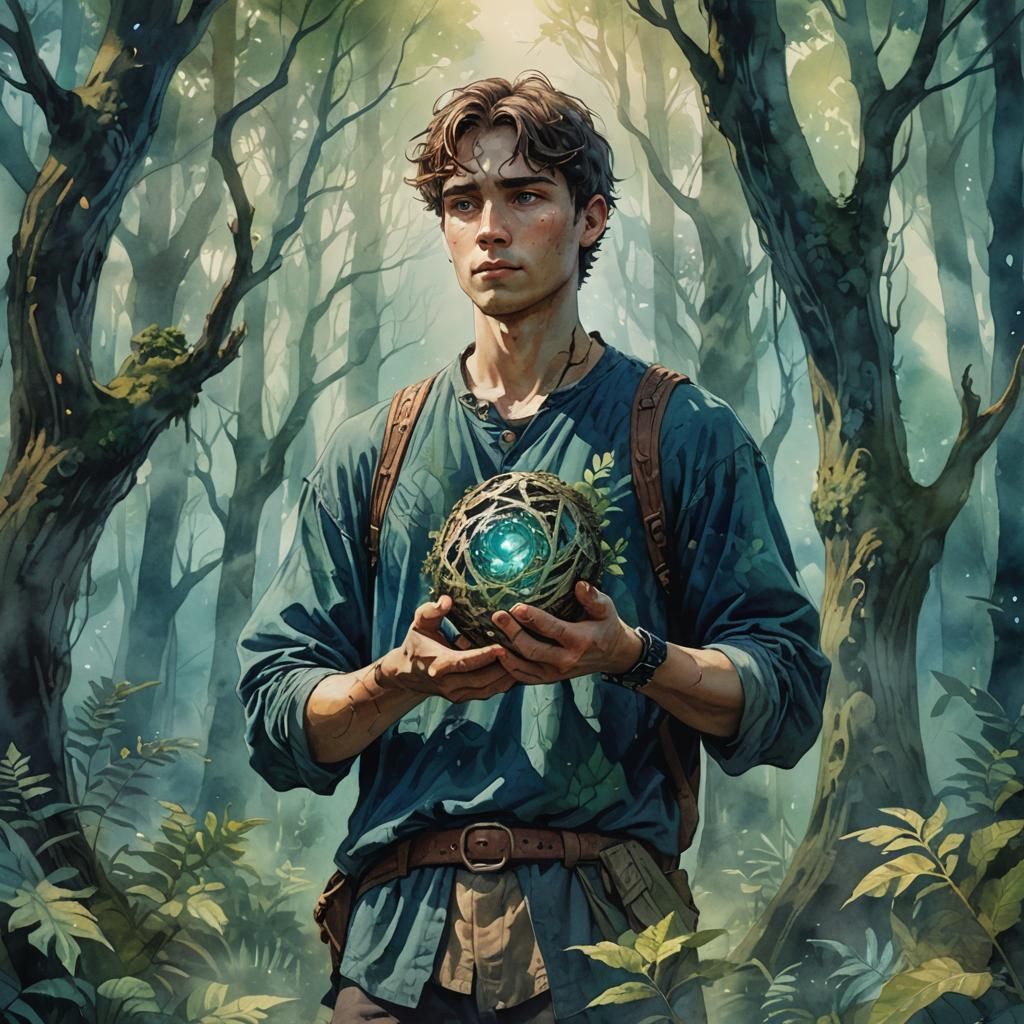 Mystical Forest Relic in Watercolor Fantasy Art