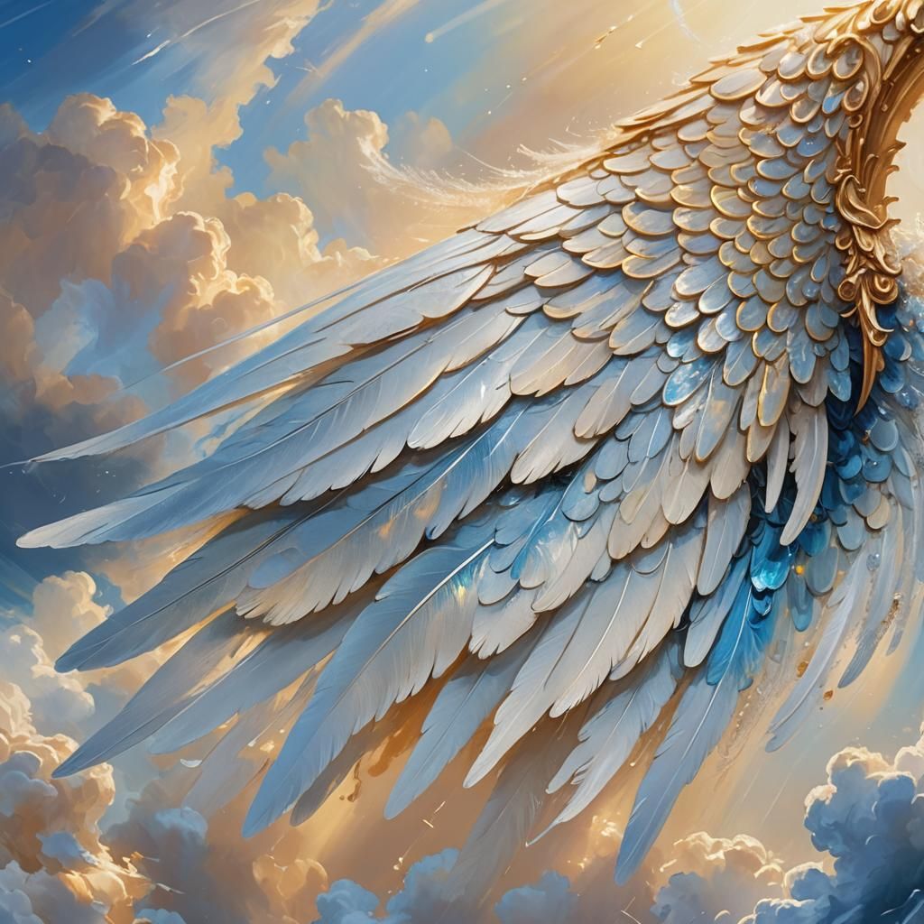 Ethereal Angel Wing Concept Art in Oil Painting Style