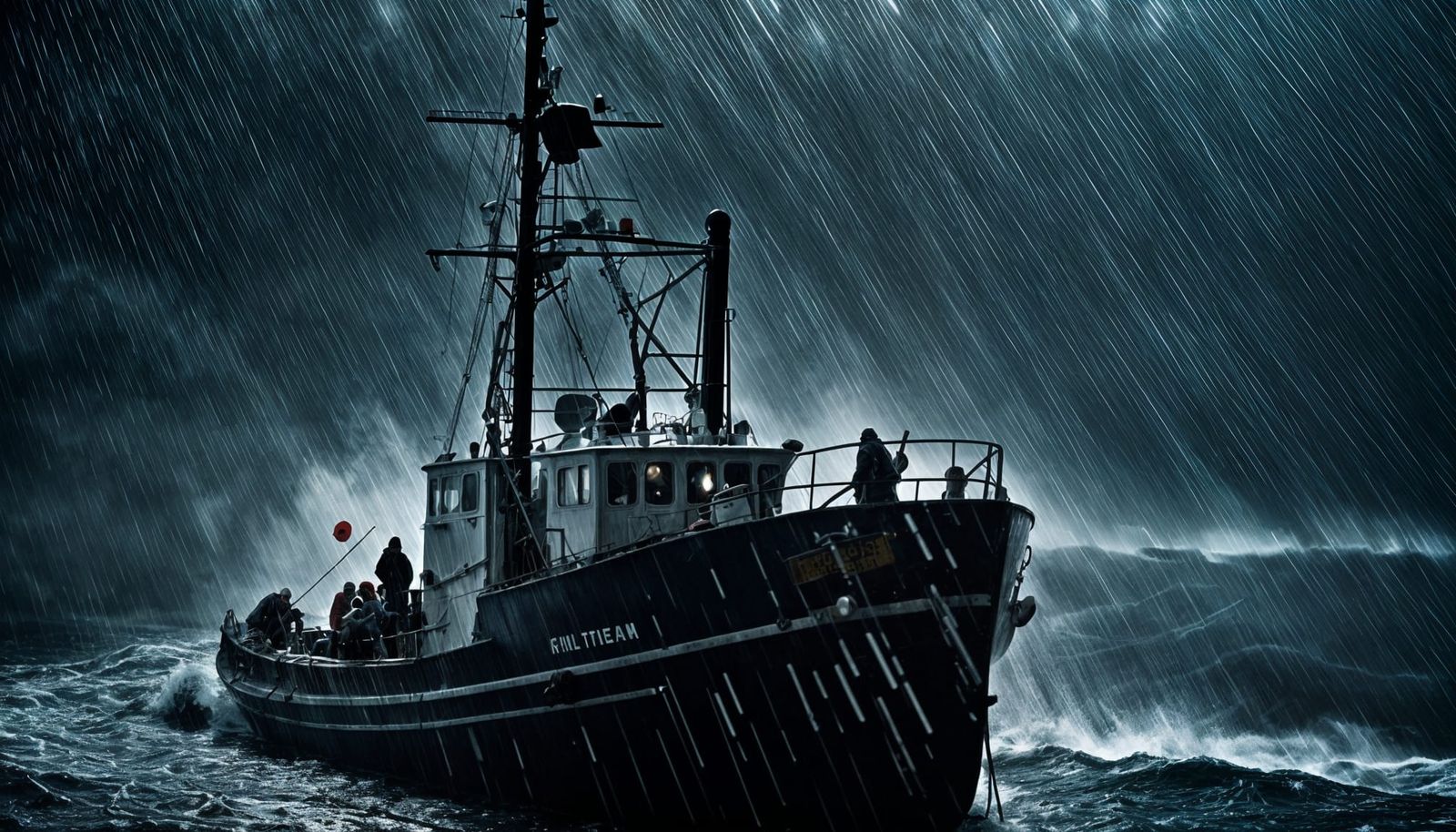 Fishermen Brave a Squall on the North Atlantic