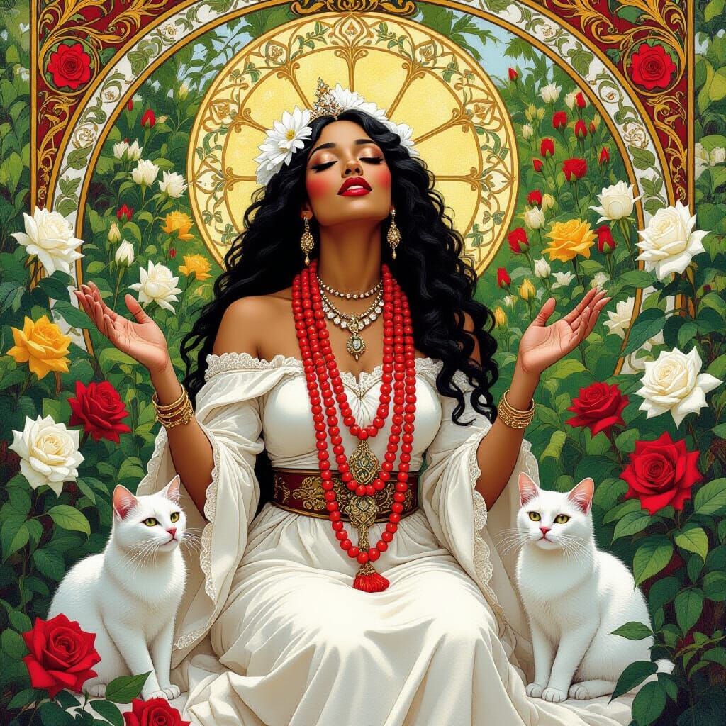 Voodoo Priestess in Rose Garden, Art Nouveau Style