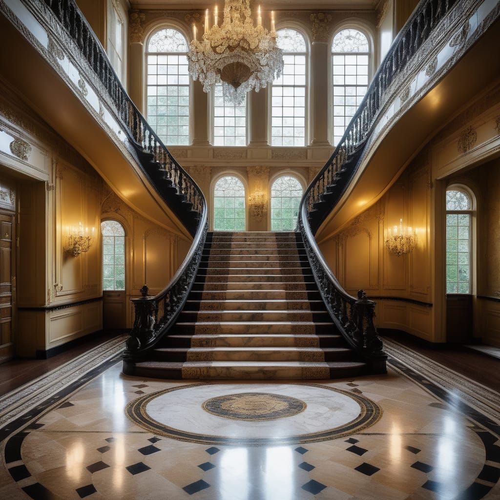 Regency Manor: Elegant Grand Double Staircase