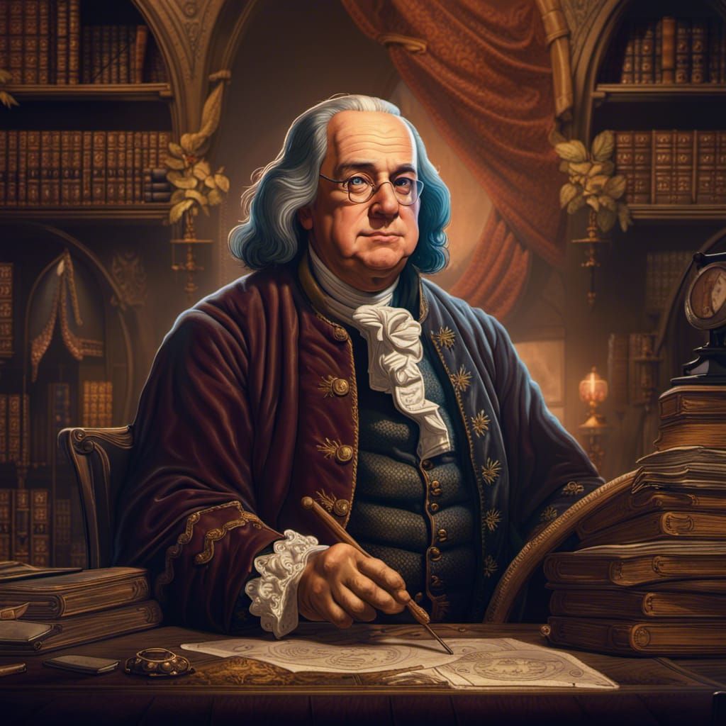 Detailed Portrait of Benjamin Franklin in Fantasy Art Style