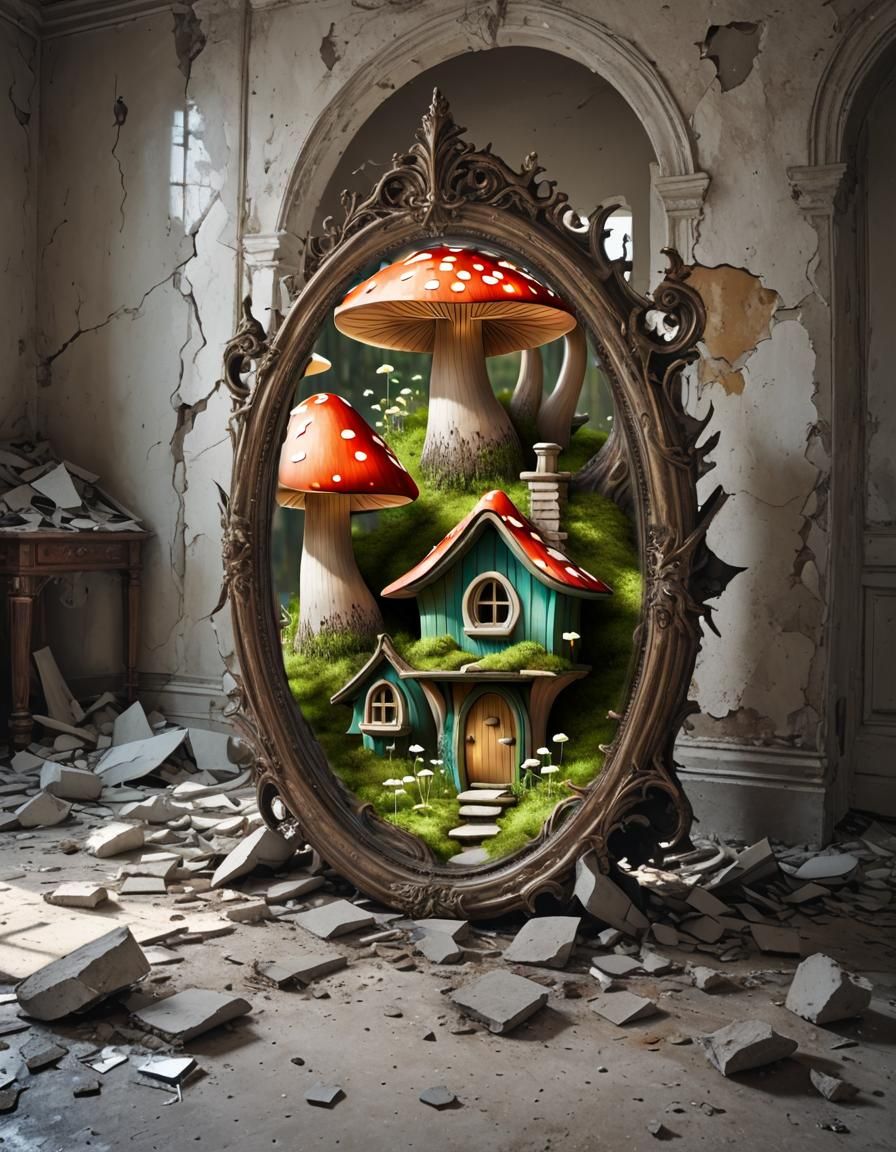 Enchanting Mushroom Village in Spring Woodland