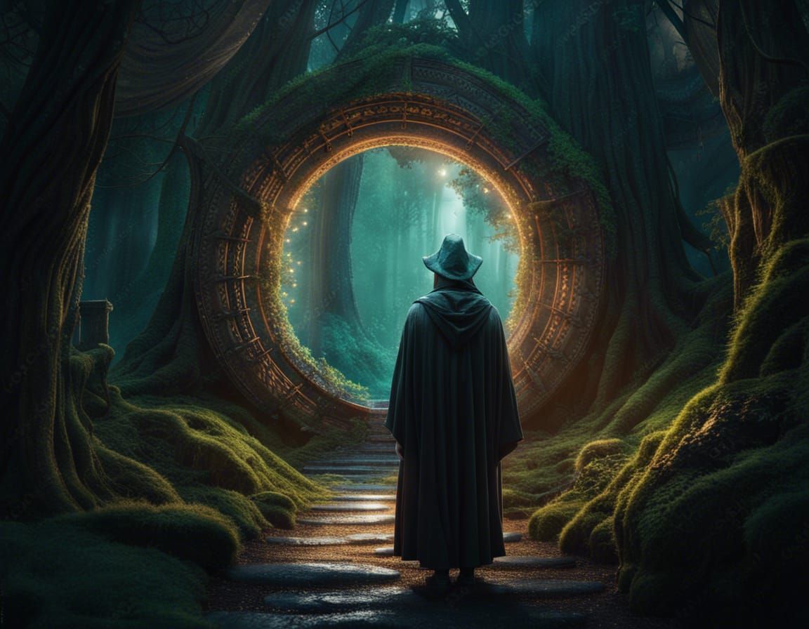 hyper realistic, perfect, smooth, wizard looking into the wi...