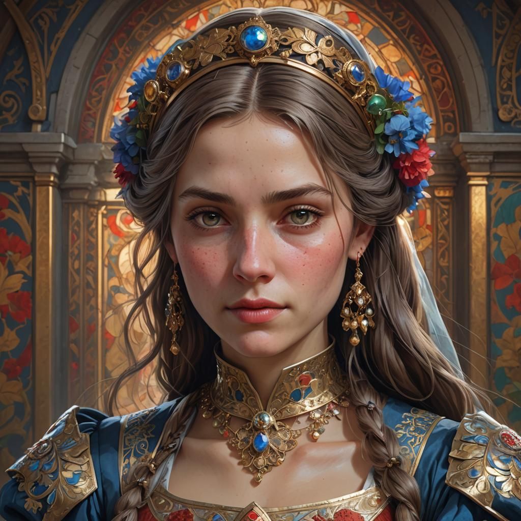 Woman in 15th Century Dress, Detailed Portrait