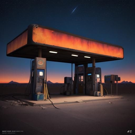 Desert Gas Station at Night: Matte Painting