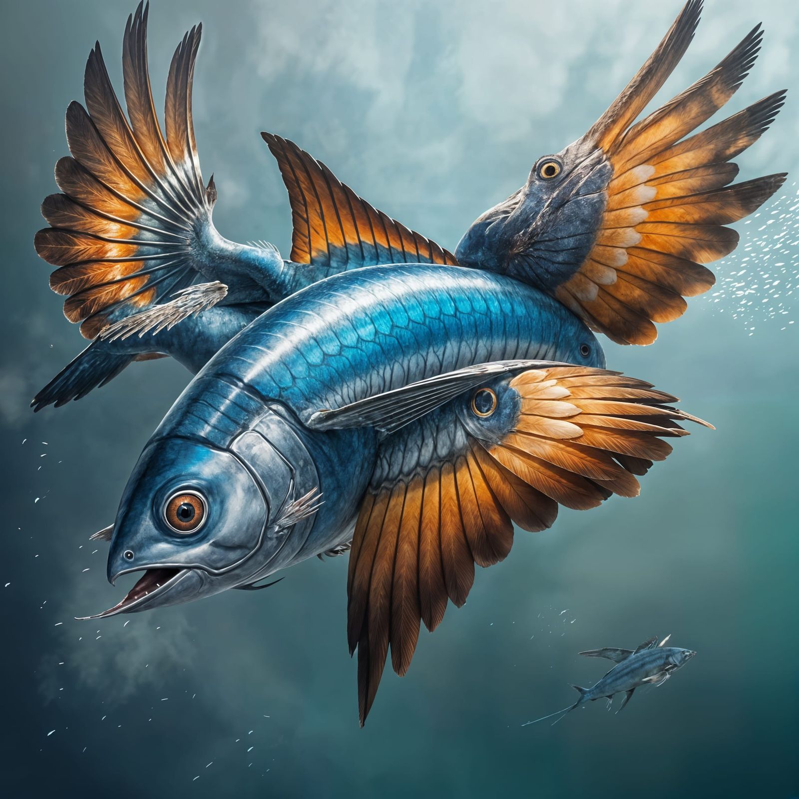 Majestic Blue Tuna with Hawk Wings Soars Through the Air