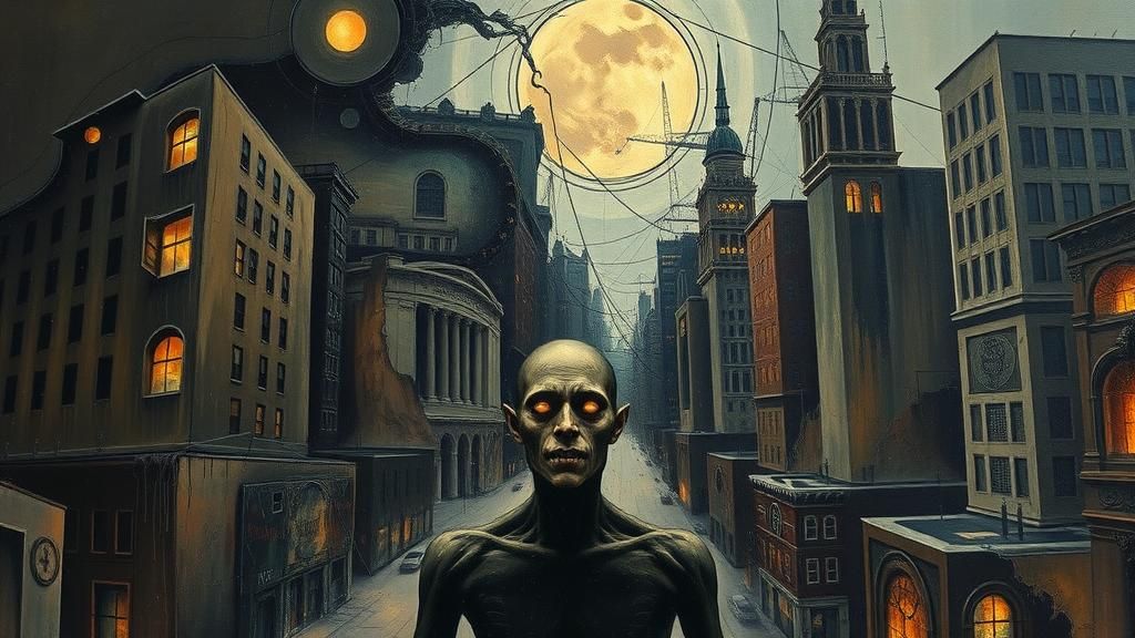 Terror in Surreal Dystopian Cityscape