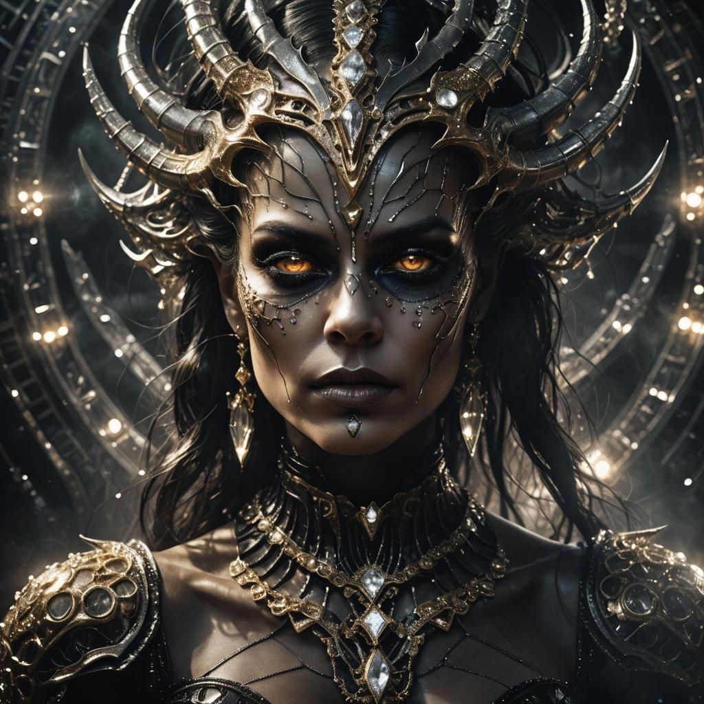 Dark Fantasy Demon Mistress Portrait in Giger Style