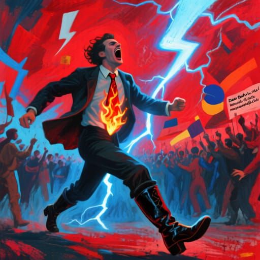 Jojo's Fiery Revolution in Vibrant Expressionist Style