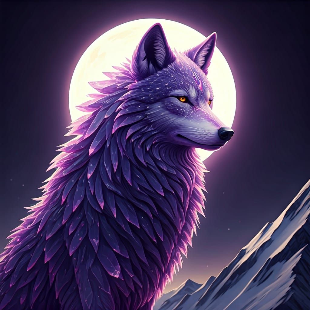 Amethyst Wolf Under Moonlight, Art Nouveau Style