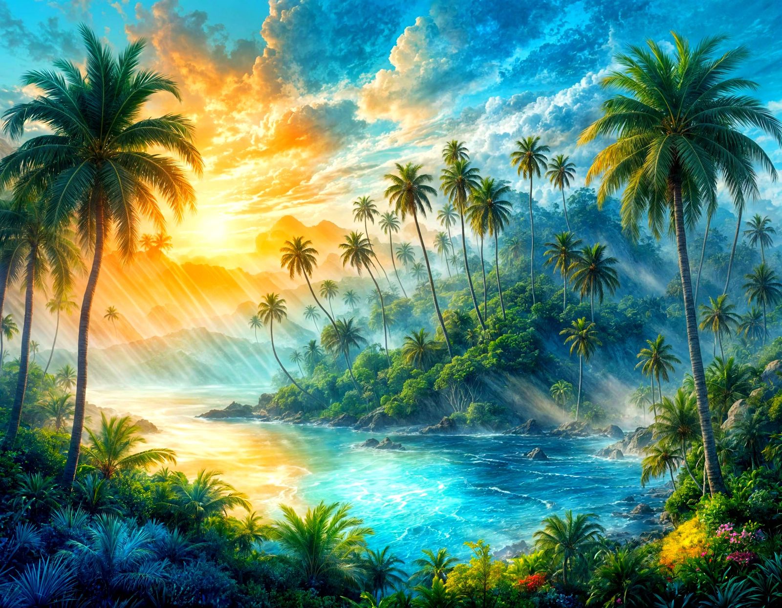 Fantasy Morning Landscape Painting with Magical Smoke