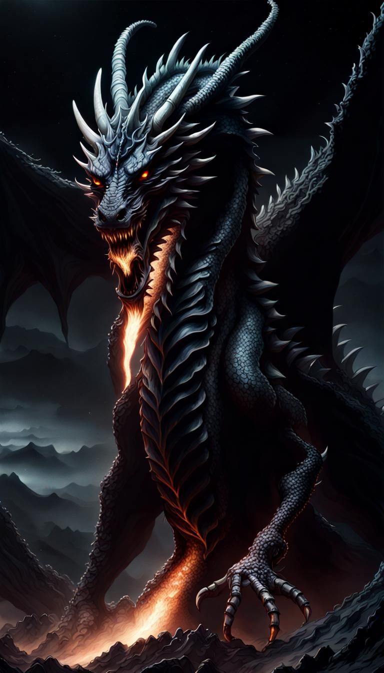 Macabre Dragon God Holds Galaxy in Dark Fantasy