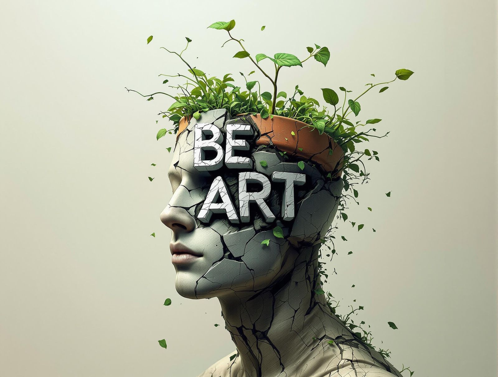 A Hyperealistic Surrealist Portrait of a Man as a Broken Pla...