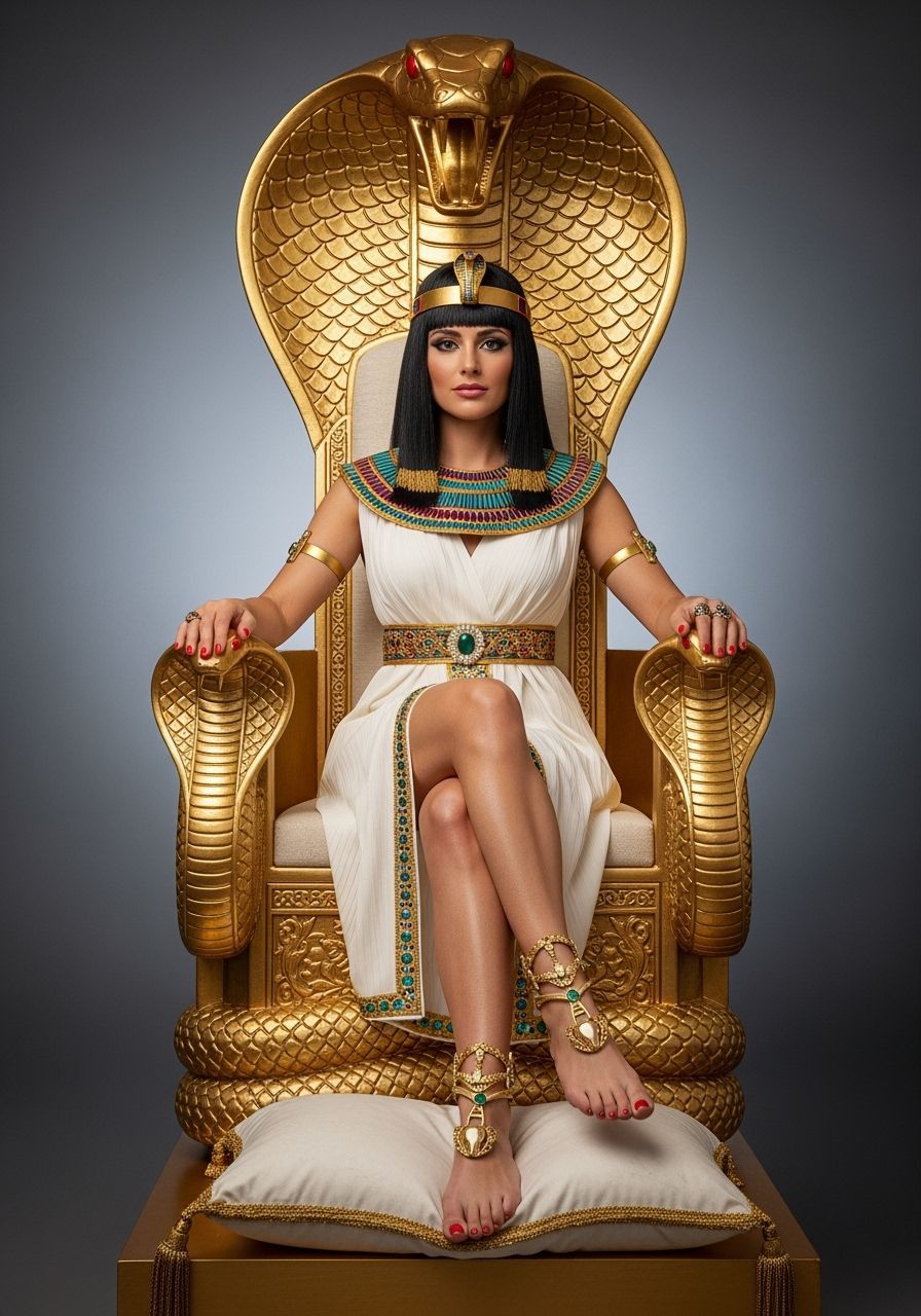 Egyptian Queen on Golden Cobra Throne, Professional Photo