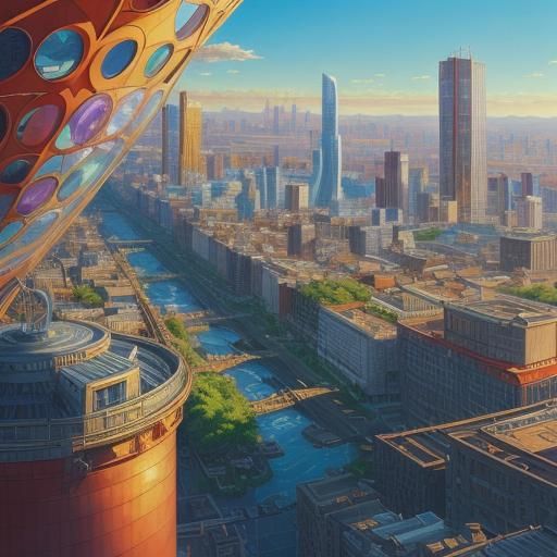 Magnificent Manga Magnifying Glass Over Cityscape