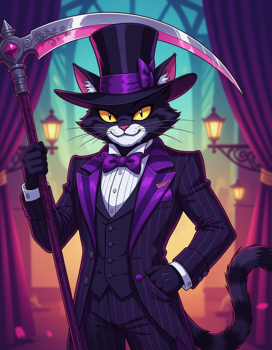 Demon Cat with Scythe in Hazbin Hotel Style