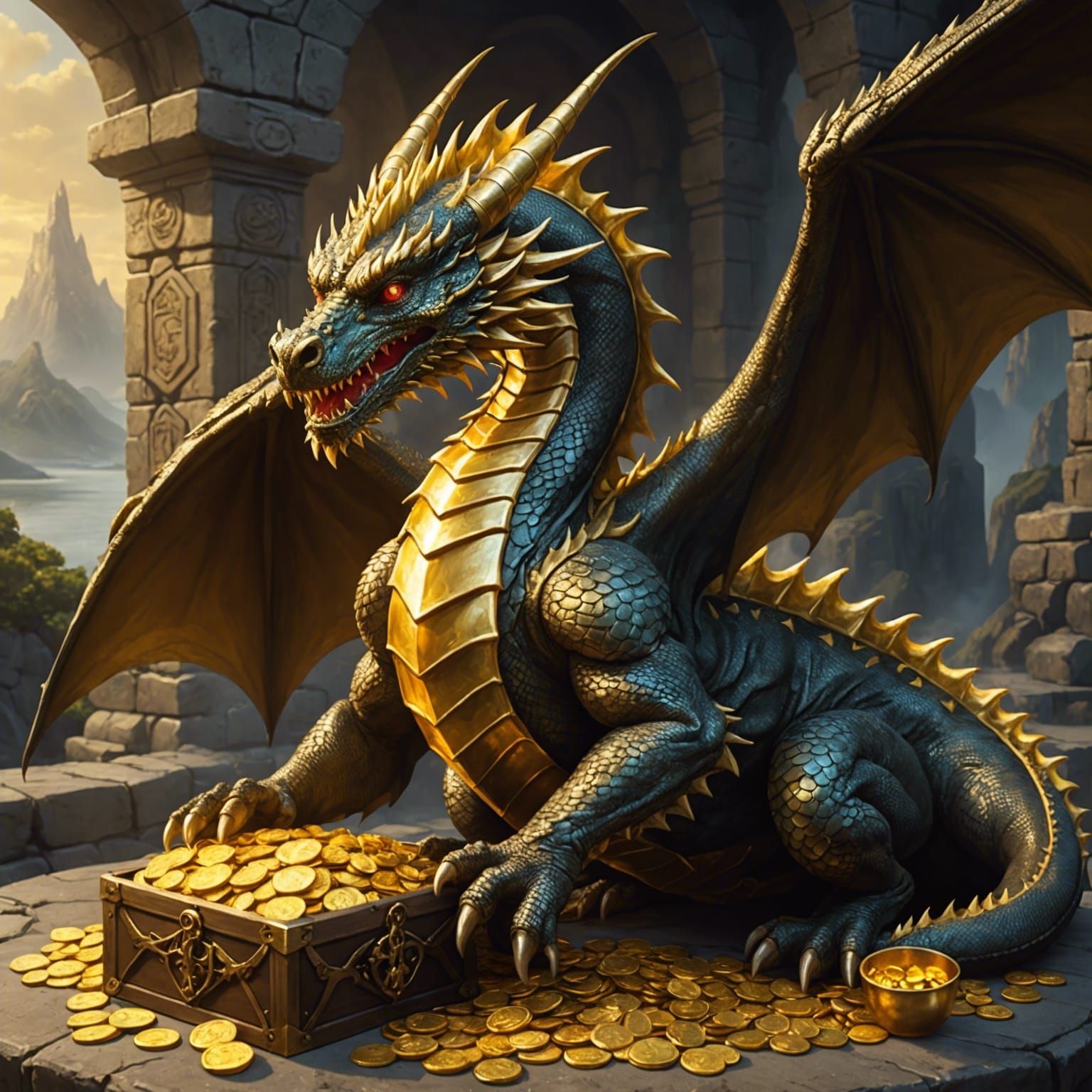 Dragon Guarding Golden Treasure