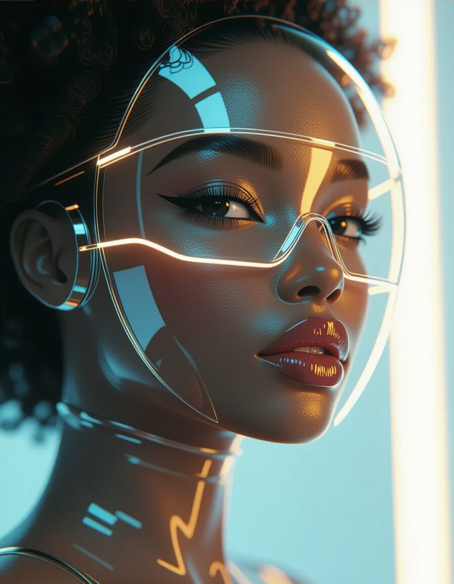 Afro Futuristic Woman Sculpture with Glowing Edges