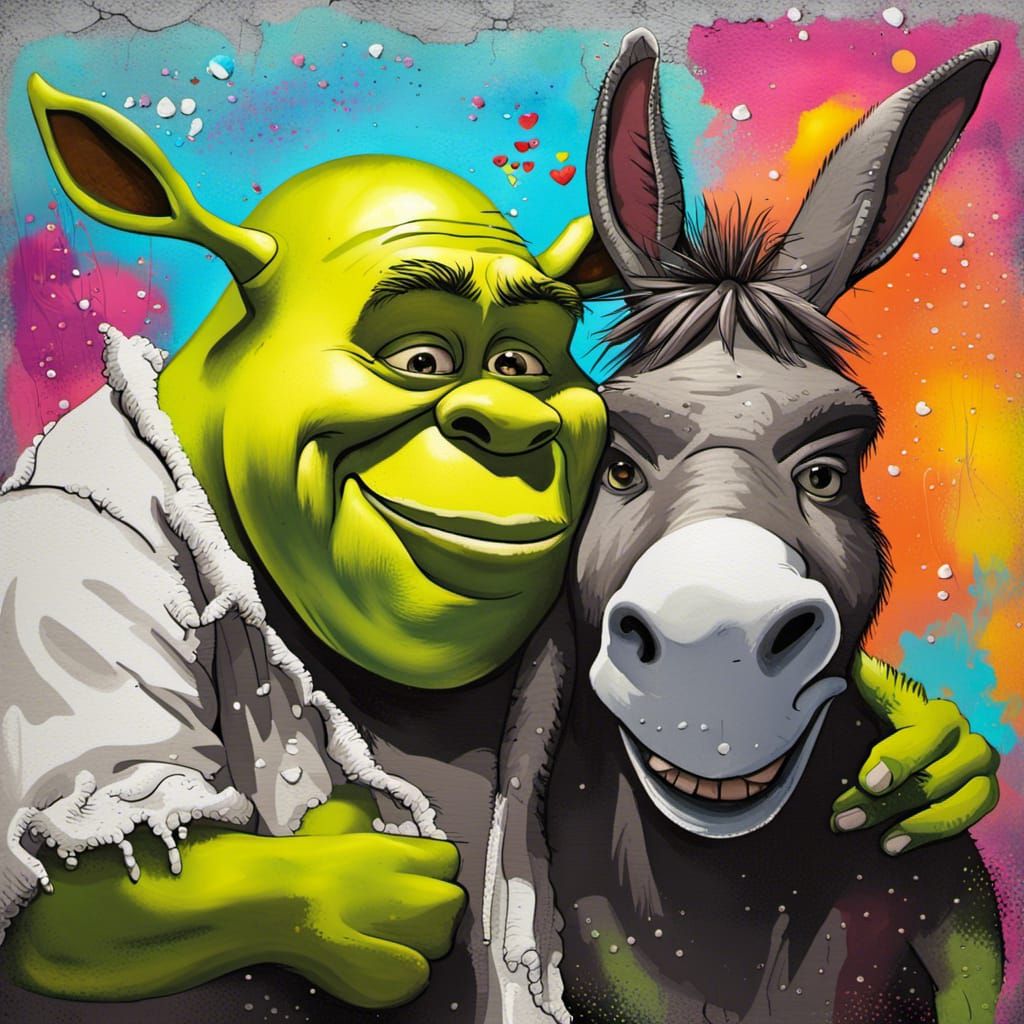 Shrek and Donkey in Love Graffiti Art