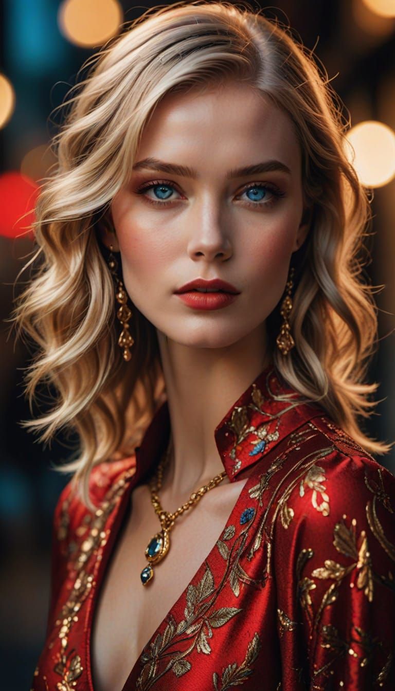 Elegant Woman in Red, Captured in High-End Fashion Photograp...